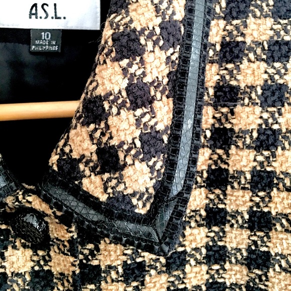 Kasper ASL Houndstooth Jacket with Faux Leather Trim 10 - Picture 14 of 16